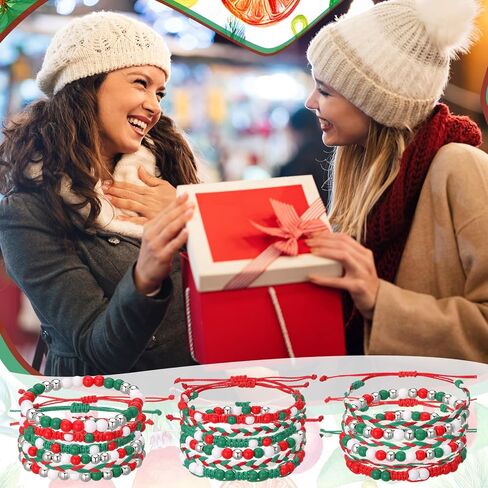 36 Pcs Christmas Friendship Bracelets Gift Bulk for Women Friend Woven Braided Beaded Handmade Stackable Stretch Red Green Bracelets Stocking Stuffers Gift for Xmas Birthday Party Favor in Saudi Arabia