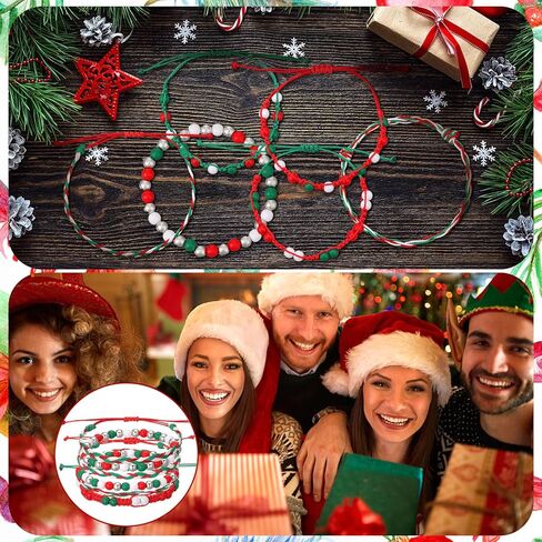 36 Pcs Christmas Friendship Bracelets Gift Bulk for Women Friend Woven Braided Beaded Handmade Stackable Stretch Red Green Bracelets Stocking Stuffers Gift for Xmas Birthday Party Favor in Saudi Arabia