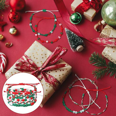 36 Pcs Christmas Friendship Bracelets Gift Bulk for Women Friend Woven Braided Beaded Handmade Stackable Stretch Red Green Bracelets Stocking Stuffers Gift for Xmas Birthday Party Favor in Saudi Arabia