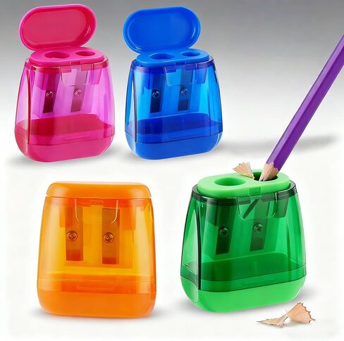 Manual Pencil Sharpener, Dual Hole Design with Protective Cover, Compact Handheld Sharpener for School Home Office Use, Students Kids Adults Supplies in Saudi Arabia