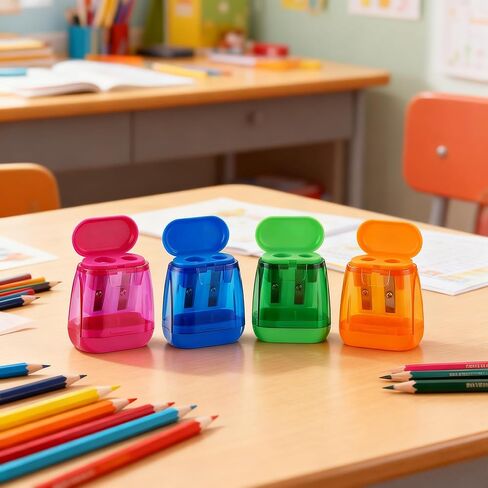 Manual Pencil Sharpener, Dual Hole Design with Protective Cover, Compact Handheld Sharpener for School Home Office Use, Students Kids Adults Supplies in Saudi Arabia