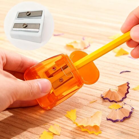 Manual Pencil Sharpener, Dual Hole Design with Protective Cover, Compact Handheld Sharpener for School Home Office Use, Students Kids Adults Supplies in Saudi Arabia