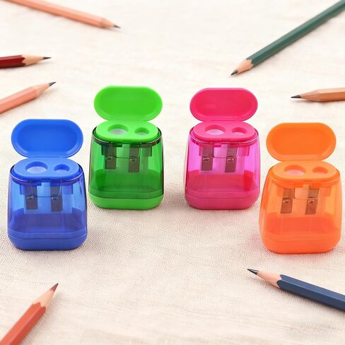 Manual Pencil Sharpener, Dual Hole Design with Protective Cover, Compact Handheld Sharpener for School Home Office Use, Students Kids Adults Supplies in Saudi Arabia