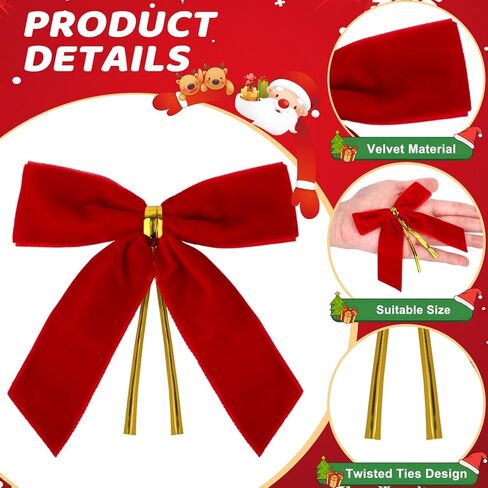 36 PCS Red Small Velvet Bows for Christmas Tree 3.5" Mini Christmas Bows for Gift Wrapping Twist Tie Velvet Ribbon Bow for Wreath Crafts Party Wedding Treat Bag Home Decor in Saudi Arabia