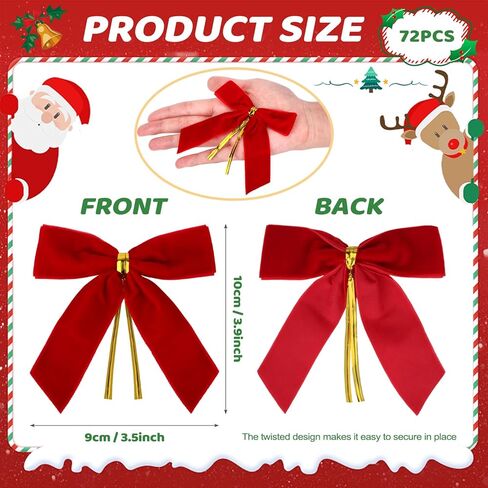 36 PCS Red Small Velvet Bows for Christmas Tree 3.5" Mini Christmas Bows for Gift Wrapping Twist Tie Velvet Ribbon Bow for Wreath Crafts Party Wedding Treat Bag Home Decor in Saudi Arabia