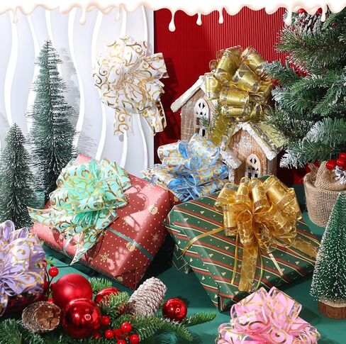 Poen 36 Pcs 6 Inch Christmas Pull Bows Gift Wrapping Glitter Swirl Pattern Pull Bows Large Gift Pull Bow with Ribbon for Christmas Wedding Baskets Valentine's Day Birthday Decoration(Multicolor) in Saudi Arabia