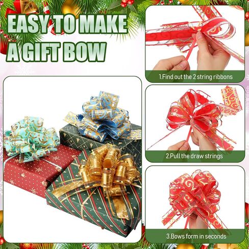 Poen 36 Pcs 6 Inch Christmas Pull Bows Gift Wrapping Glitter Swirl Pattern Pull Bows Large Gift Pull Bow with Ribbon for Christmas Wedding Baskets Valentine's Day Birthday Decoration(Multicolor) in Saudi Arabia