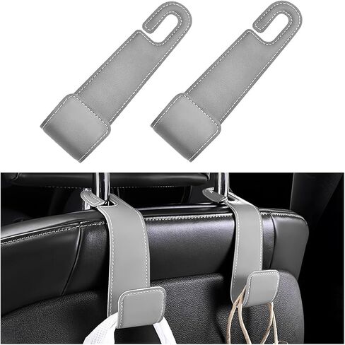 2PCS Car Seat Headrest Hook, Microfiber Leather Vehicle Back Seat Storage Hanger Holder, Automotive Purse Bag Hanging Organizer Accessories, Universal for SUV, Sedan, Truck (Beige) in Saudi Arabia