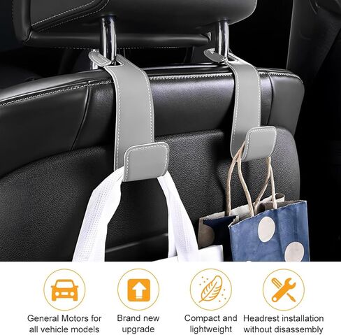 2PCS Car Seat Headrest Hook, Microfiber Leather Vehicle Back Seat Storage Hanger Holder, Automotive Purse Bag Hanging Organizer Accessories, Universal for SUV, Sedan, Truck (Beige) in Saudi Arabia