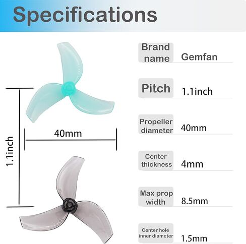 16pcs Gemfan 1611 40mm 3-Blade Propellers with 1.5mm Shaft Hole PC Propeller for 1102, 0802SE Brushless Motors, for 2S FPV Racing Freestyle Drone(Gray+Blue) in Saudi Arabia