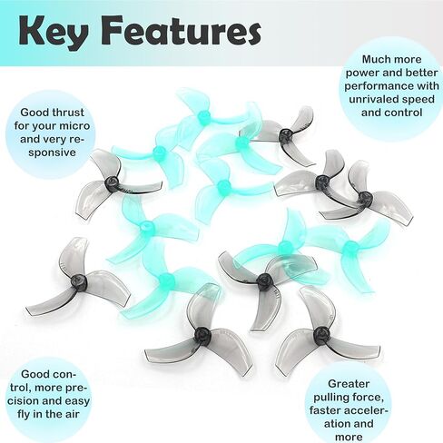 16pcs Gemfan 1611 40mm 3-Blade Propellers with 1.5mm Shaft Hole PC Propeller for 1102, 0802SE Brushless Motors, for 2S FPV Racing Freestyle Drone(Gray+Blue) in Saudi Arabia