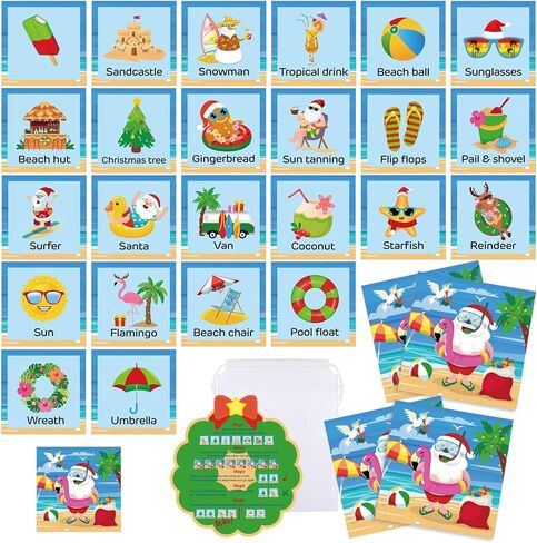 Containlol 48 Pcs Summer Christmas Games Hawaiian Christmas Matching Games Cards Summer Beach Memory Cards for Adult Family Gathering Favors Holiday Tropical Xmas Party Supplies in Saudi Arabia