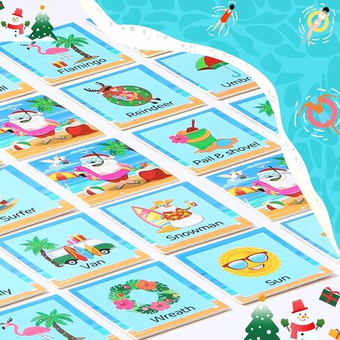 Containlol 48 Pcs Summer Christmas Games Hawaiian Christmas Matching Games Cards Summer Beach Memory Cards for Adult Family Gathering Favors Holiday Tropical Xmas Party Supplies in Saudi Arabia