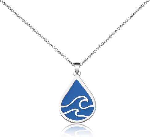 FEELMEM Ocean Wave Necklace Blue Wave Ocean Beach Sea Drop Shape Pendant Necklace Surfer Wave Jewelry Beach Lover Gift in Saudi Arabia