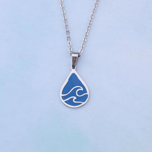 FEELMEM Ocean Wave Necklace Blue Wave Ocean Beach Sea Drop Shape Pendant Necklace Surfer Wave Jewelry Beach Lover Gift in Saudi Arabia