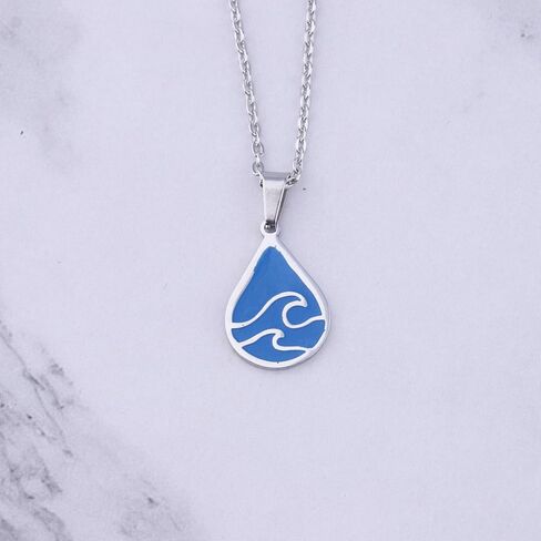 FEELMEM Ocean Wave Necklace Blue Wave Ocean Beach Sea Drop Shape Pendant Necklace Surfer Wave Jewelry Beach Lover Gift in Saudi Arabia