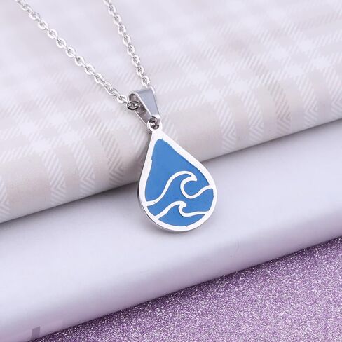 FEELMEM Ocean Wave Necklace Blue Wave Ocean Beach Sea Drop Shape Pendant Necklace Surfer Wave Jewelry Beach Lover Gift in Saudi Arabia
