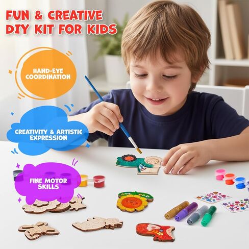 JoyCat DIY Wooden Magnets Kit, 13 Pcs Christmas Art Supplies, Painting Kit, Arts and Crafts for Kids Ages 4-8 8-12, Party Favors, Christmas Crafts, Birthday Gifts, Toys for Boys Girls in Saudi Arabia