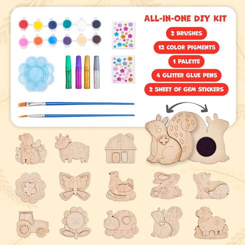 JoyCat DIY Wooden Magnets Kit, 13 Pcs Christmas Art Supplies, Painting Kit, Arts and Crafts for Kids Ages 4-8 8-12, Party Favors, Christmas Crafts, Birthday Gifts, Toys for Boys Girls in Saudi Arabia