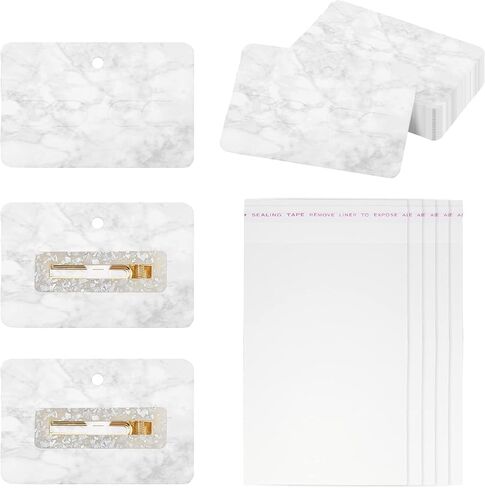 PH PandaHall 100pcs Hair Clips Display Card Set 50pcs Wood Grain Kraftpaper Holder Tag 2.5x3.9" Jewelry Display Card with 50pcs Self-Sealing OPP Bags for Selling Small Business Jewelry Display in Saudi Arabia