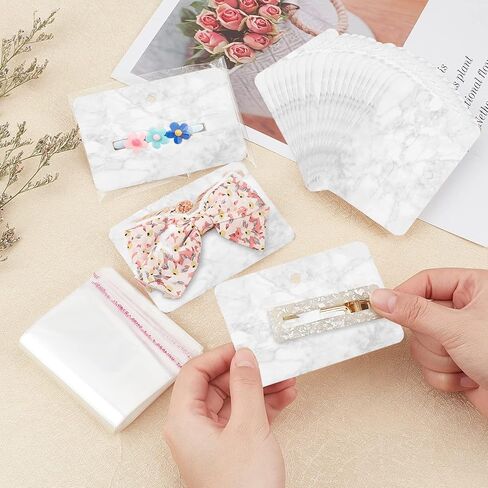 PH PandaHall 100pcs Hair Clips Display Card Set 50pcs Wood Grain Kraftpaper Holder Tag 2.5x3.9" Jewelry Display Card with 50pcs Self-Sealing OPP Bags for Selling Small Business Jewelry Display in Saudi Arabia