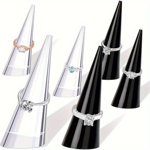 6pcs Clear Acrylic Cone Ring Holders, Rectangular Desktop Jewelry Display Stands, No Power Needed Ring Organizer for Women and Girls, Jewelry Towers in Saudi Arabia