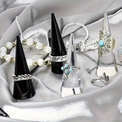 6pcs Clear Acrylic Cone Ring Holders, Rectangular Desktop Jewelry Display Stands, No Power Needed Ring Organizer for Women and Girls, Jewelry Towers in Saudi Arabia