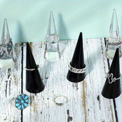 6pcs Clear Acrylic Cone Ring Holders, Rectangular Desktop Jewelry Display Stands, No Power Needed Ring Organizer for Women and Girls, Jewelry Towers in Saudi Arabia