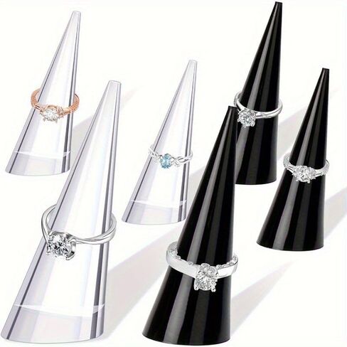 6pcs Clear Acrylic Cone Ring Holders, Rectangular Desktop Jewelry Display Stands, No Power Needed Ring Organizer for Women and Girls, Jewelry Towers in Saudi Arabia