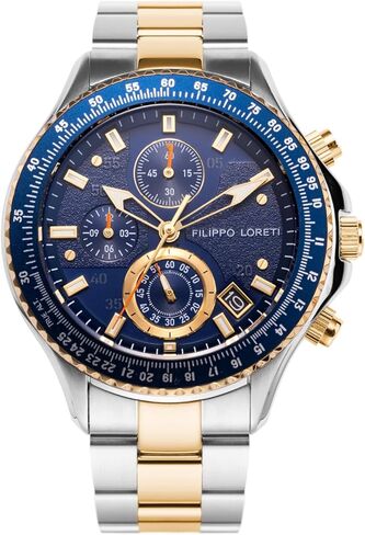 FILIPPO LORETI Sport Pilot Steel Black Chronograph Mecaquartz 42mm 100M Water Resistance Wrist Watch for Men in Saudi Arabia