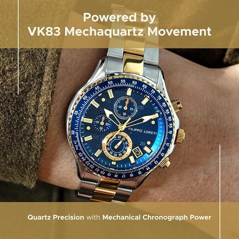 FILIPPO LORETI Sport Pilot Steel Black Chronograph Mecaquartz 42mm 100M Water Resistance Wrist Watch for Men in Saudi Arabia