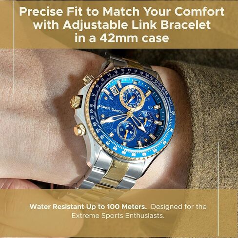 FILIPPO LORETI Sport Pilot Steel Black Chronograph Mecaquartz 42mm 100M Water Resistance Wrist Watch for Men in Saudi Arabia