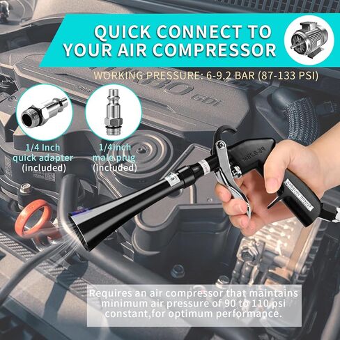 مسدس تنظيف داخلي للسيارة عالي الضغط لتنجيد السيارة، ضاغط هواء تورنيدو مرفق، مسدس نفخ الهواء، منظف غبار السيارة، ضاغط هواء، مسدس نفخ مزود بفوهة in Kuwait