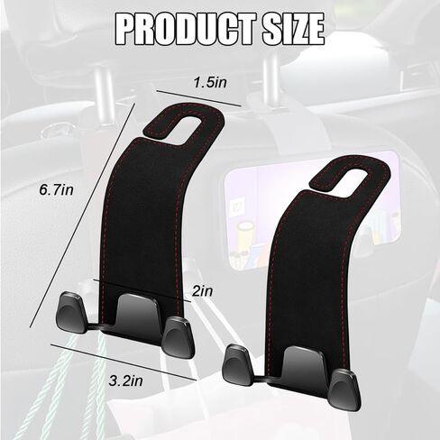 Car Seat Headrest Hook, 2PCS Leather & Metal Double Hook Vehicle Back Seat Hanger Holder for Phone Handbag Purse, Automobile Storage Organizer, Universal for Van Truck Sedan (Black) in Saudi Arabia