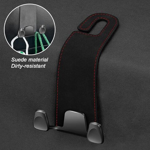 Car Seat Headrest Hook, 2PCS Leather & Metal Double Hook Vehicle Back Seat Hanger Holder for Phone Handbag Purse, Automobile Storage Organizer, Universal for Van Truck Sedan (Black) in Saudi Arabia