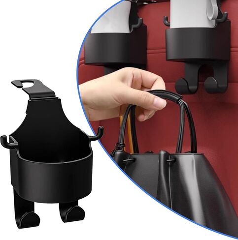 1 PC Car Seat Headrest Cup Holder, Portable Stable Structure Multifunctional Storage Holder with 3.58 "/2.4" Hook, 4.52" x 5.66" Non-Destructive Installation Accessories, for Cars (Black) in Saudi Arabia