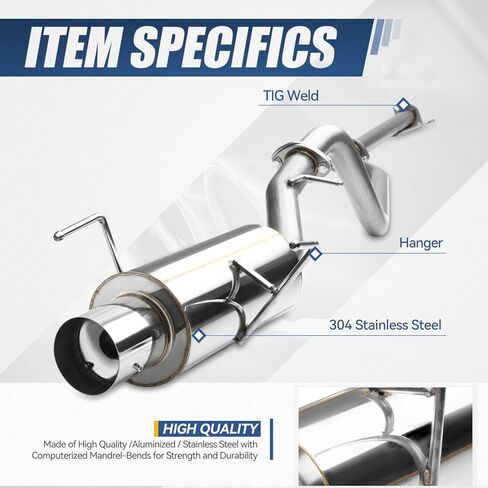 Auto Dynasty 4 Inches Rolled Muffler Tip Catback Exhaust System Compatible with 02-06 Nissan Sentra SE-R Spec V Sedan 4-Door, Stainless Steel in Saudi Arabia