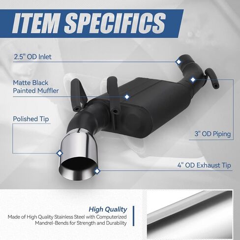 Auto Dynasty 4 Inches Dual Round Muffler Tip Catback Exhaust System Double Walled Tip Axle Back Muffler Compatible with 2010-2013 Chevy Camaro 6.2L, Stainless Steel in Saudi Arabia