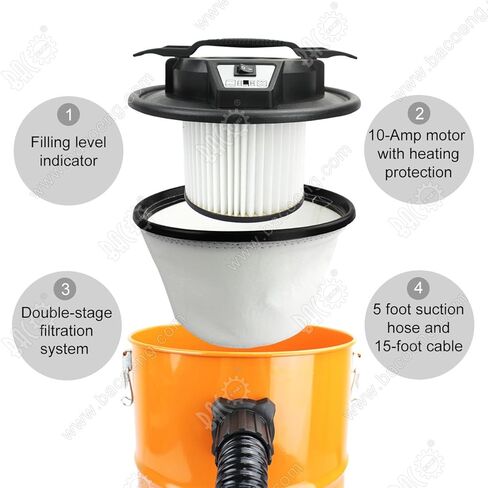 BACOENG 4 Gallon 6.6Amp Compact Ash Vacuum Cleaner w/Blowing Function, Bagless Debris Ash Collector for Fireplaces, Grills, BBQ's, Fire Pits, and Stoves in Kuwait