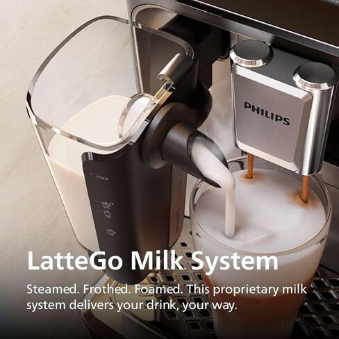 PHILIPS Series 4400 Fully Automatic LatteGo Espresso Machine, SilentBrew Technology, Quick Start. Aromatic Coffee from Freshly Ground Beans, 12 Hot and Iced Drinks, Black Chrome (EP4444/90) in Kuwait