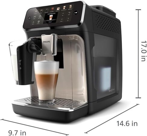 PHILIPS Series 4400 Fully Automatic LatteGo Espresso Machine, SilentBrew Technology, Quick Start. Aromatic Coffee from Freshly Ground Beans, 12 Hot and Iced Drinks, Black Chrome (EP4444/90) in Kuwait