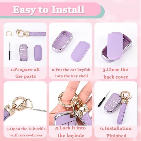 for Dodge Challenger Key Fob Cover - 3 4 5 Buttons Soft TPU Key Fob Case for Durango Charger Jeep Grand Cherokee Renegade Compass Comander Full Protection Car Key Cover with Bling Keychain （Pink） in Saudi Arabia