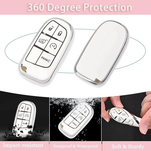 for Dodge Challenger Key Fob Cover - 3 4 5 Buttons Soft TPU Key Fob Case for Durango Charger Jeep Grand Cherokee Renegade Compass Comander Full Protection Car Key Cover with Bling Keychain （Pink） in Saudi Arabia