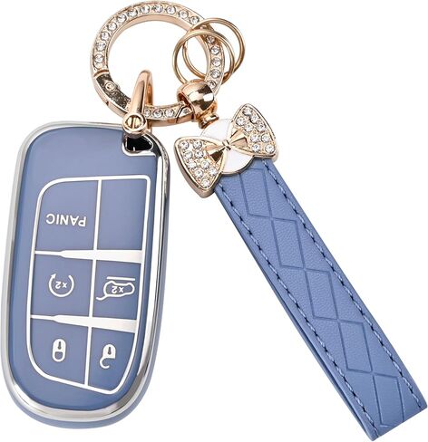 for Dodge Challenger Key Fob Cover - 3 4 5 Buttons Soft TPU Key Fob Case for Durango Charger Jeep Grand Cherokee Renegade Compass Comander Full Protection Car Key Cover with Bling Keychain （Pink） in Saudi Arabia