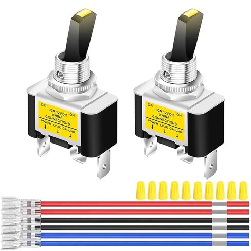 2 قطعة مفتاح تبديل مضيء DC 12V 30A SPST 3Pin ON OFF مفتاح LED أصفر مع أسلاك طرفية مقفلة وأغطية أسلاك للسيارات والقوارب والمنازل المتنقلة وأضواء LED وأضواء الضباب وأضواء تحت الوهج in Saudi Arabia