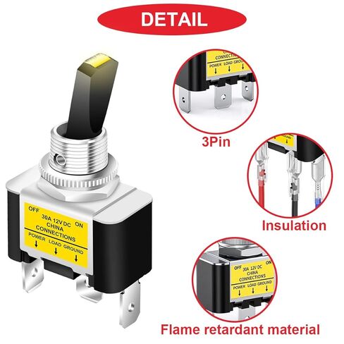 2 قطعة مفتاح تبديل مضيء DC 12V 30A SPST 3Pin ON OFF مفتاح LED أصفر مع أسلاك طرفية مقفلة وأغطية أسلاك للسيارات والقوارب والمنازل المتنقلة وأضواء LED وأضواء الضباب وأضواء تحت الوهج in Saudi Arabia