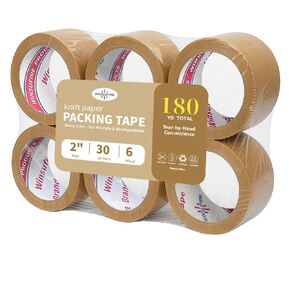 Eco-Friendly Brown Kraft Paper Packing Tape,Heavy Duty Packaging can Biodegradable, Pray Panting,Sealing,Writable and Easier Tear by Hands, 2 Inch x 30 Yards, 6 Rolls,Total 180 Yards in Saudi Arabia