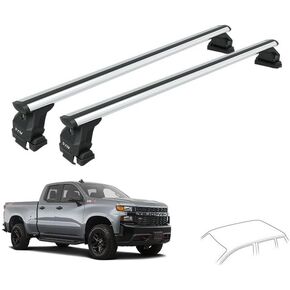 قضبان متقاطعة لرف السقف لسيارة شيفروليه سيلفرادو 1500 تناسب الجيل الثالث (2014-18) الجيل الرابع (2019-2025) مشبك سقف مكشوف بسعة 330 رطلًا من الألومنيوم على شكل حرف T قابلة للقفل للخدمة الشاقة بدون حفر (أسود) in Kuwait