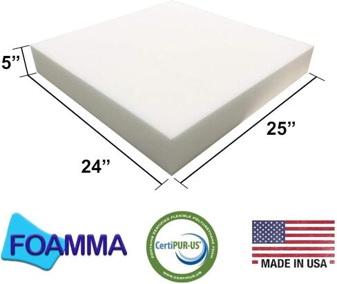 FOAMMA 5" x 24" x 25" High Density Upholstery Foam Cushion (Seat Replacement, Upholstery Sheet, Foam Padding) Made in USA!! in Saudi Arabia