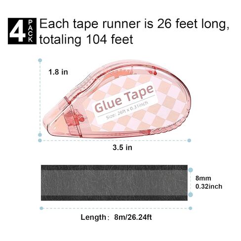 4 Pack Scrapbook Tape, Double Sided Tape for Crafts, Adhesive Glue Runner for Scrapbooking Journaling Supplies, for Kids and Adults School Office Teacher Supplies, 0.3IN x 26FT in Saudi Arabia